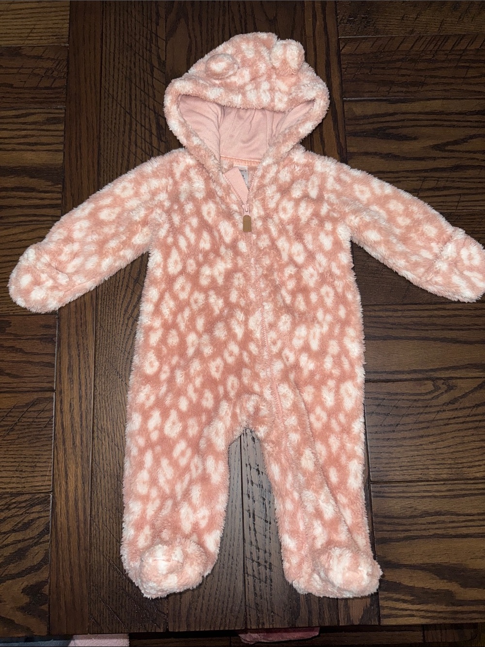 Carter's Peach and Ivory Plush Hooded Footed One-Piece